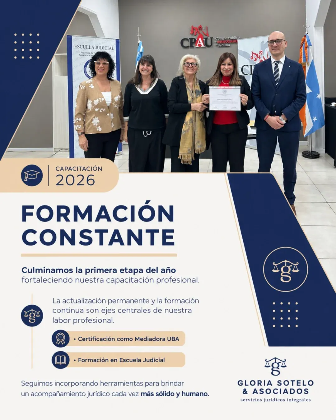 Gloria Sotelo durante la entrega de su certificación como Mediadora de la Universidad de Buenos Aires.